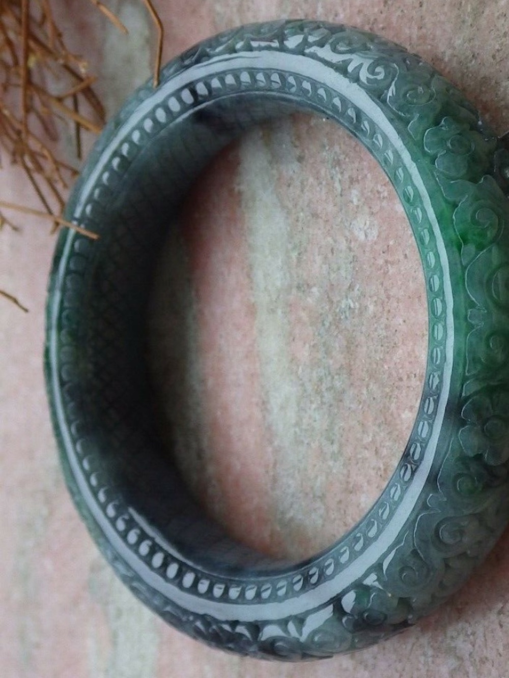 Certified Green Natural A JADE Jadeite Flower Bangle Bracelet 58mm 手镯